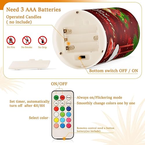 Miniatura 4 de Kcldeci Velas sin llama, copos de nieve de Navidad, bolas de Navidad, velas LED sin llama, velas LED sin llama, velas de pilar sin llama para