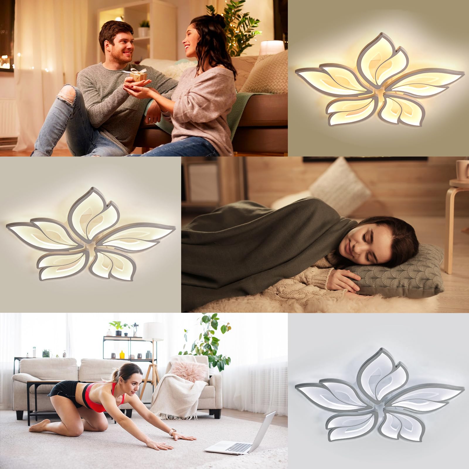 Yuanfenghua Lampadario camera da letto, 40W plafoniera Led soffitto, lampada da soggiorno con telecomando (70 X 6,5 cm)