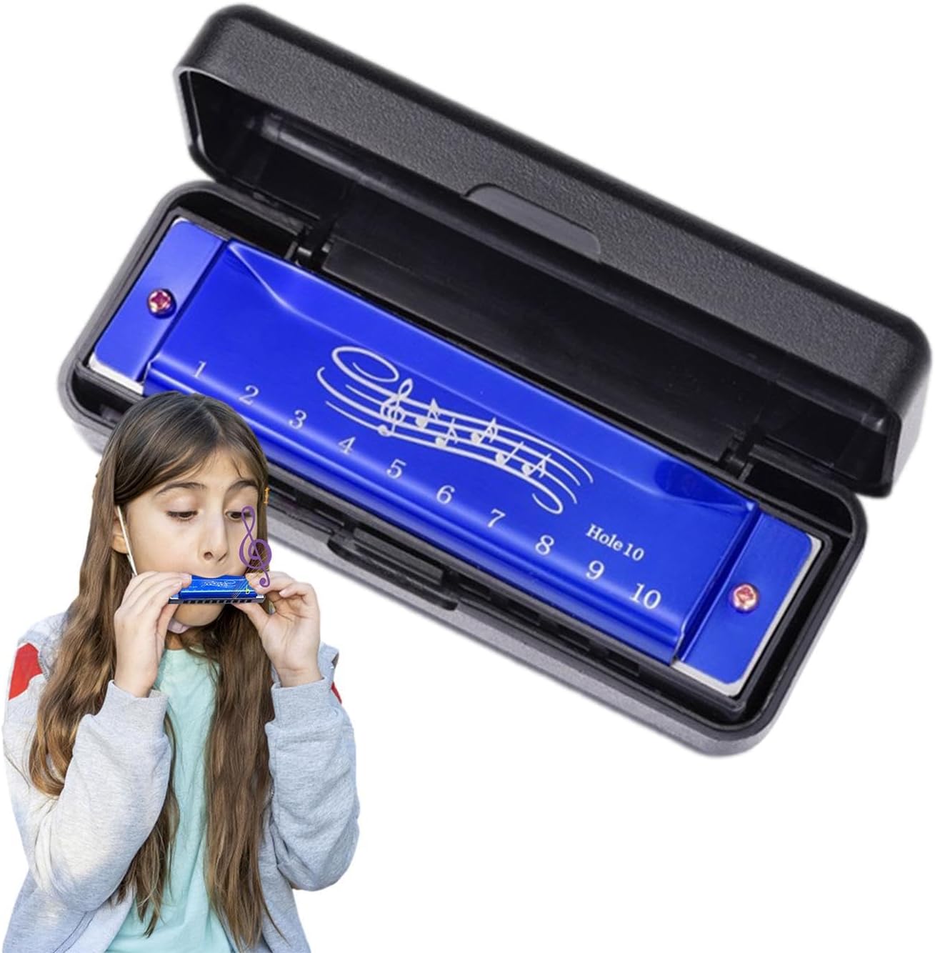 Harmonica Beginners - Classic 10 Hole 20 Tone Mouth Organ, Blue Harp Instrument | Portable Blues Harmonica For Kids Adults Professionals Music Students Practice Learning Early Childhood Teaching T