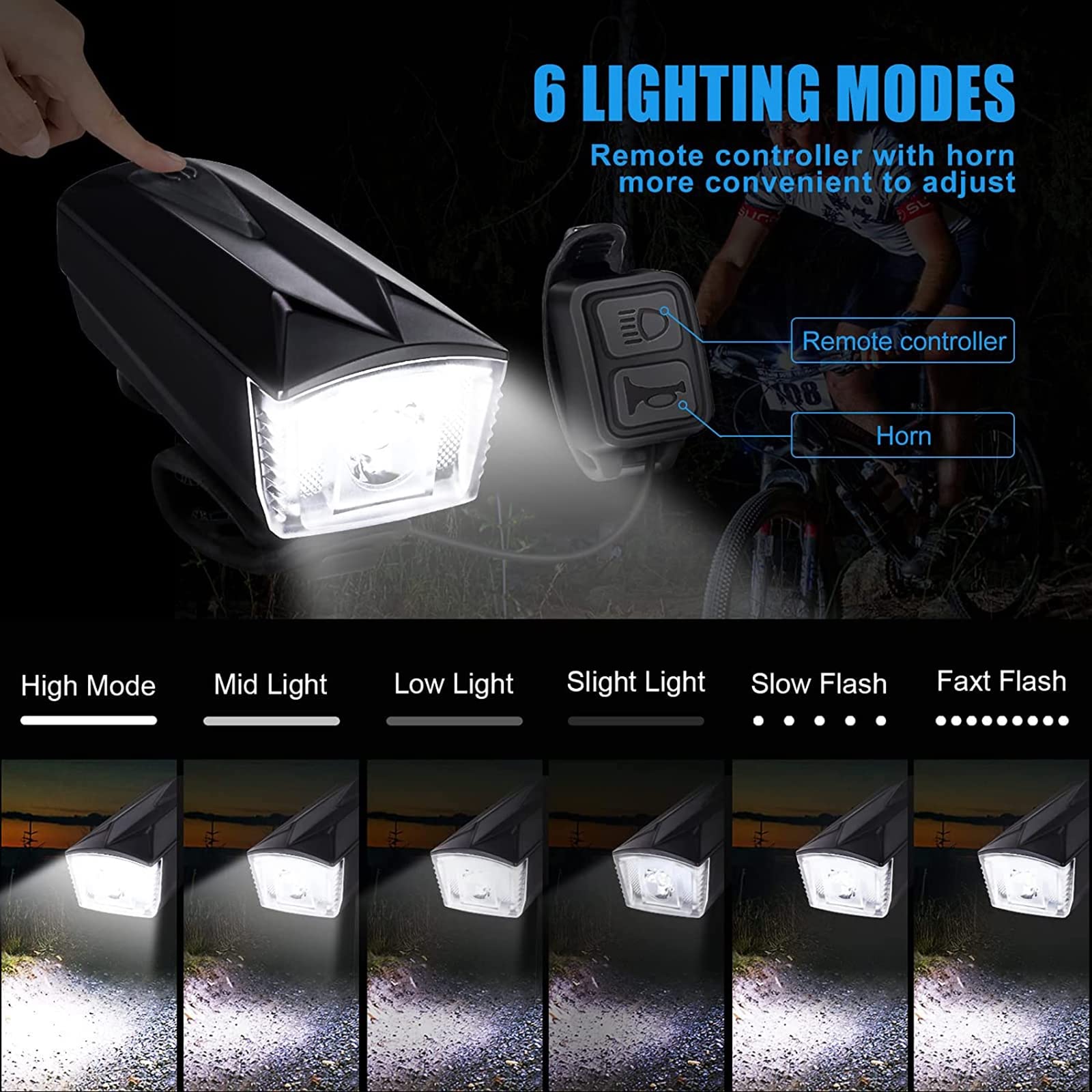 Zestaw świateł rowerowych LED, ładowalne przez USB, 350 lm, wodoodporne przednie światło i tylne światło 100 lm, regulowane 5+6 trybów oświetlenia, światła rowerowe na drogę i góry