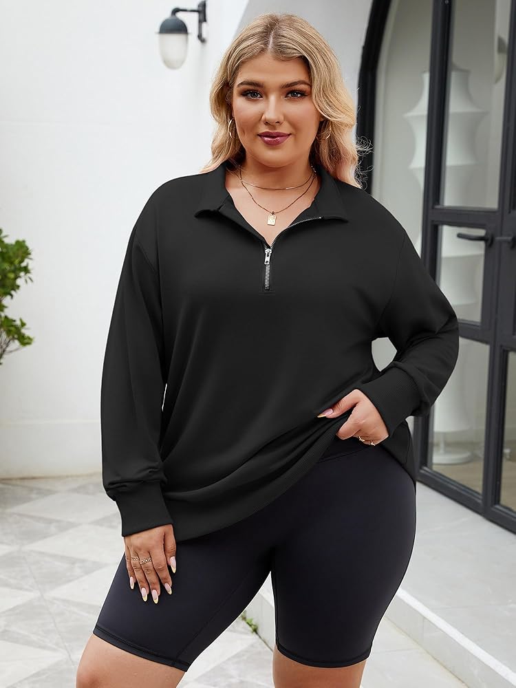 Chulianyouhuo Womens Plus Size Half Zip Pullover Long Sleeve