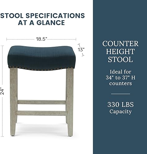 Miniatura 3 de WO Home Furniture - Taburete de bar de altura de mostrador de 24 pulgadas, asiento de silla de montar sin espalda, con patas grises antiguas (azul