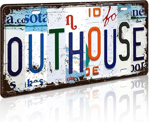 Letrero de metal vintage Outhouse  Placa de inodoro de lata retro para decoración de puerta del hogar, placa de matrícula de 12 x 6 pulgadas