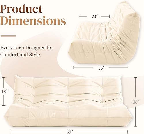 Miniatura 2 de Puf Silla, Gran Silla de Puff junto a la Chimenea, Puf Sofá para Adultos, Sillas de Puff de 3 Plazas para Adolescentes con Espuma de Alta