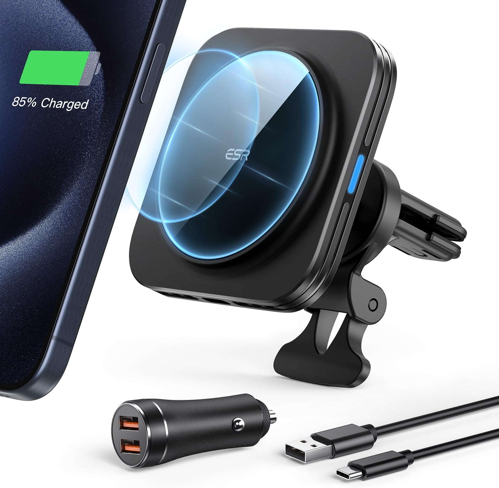 ESR スマホホルダー 車 ワイヤレス充電 15W マグネット 超強磁力 安定性 iPhone 17-12シリーズ用の magsafe 車載ホルダー