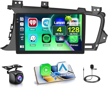 4+128GB Android 15 Car Stereo for Kia Optima K5 2010-2013 Wireless Carplay Android Auto, 9 Inch Incell Touch Screen Car Stereo with GPS, Backup Camera, Bluetooth, FM/RDS, EQ, WiFi, SWC