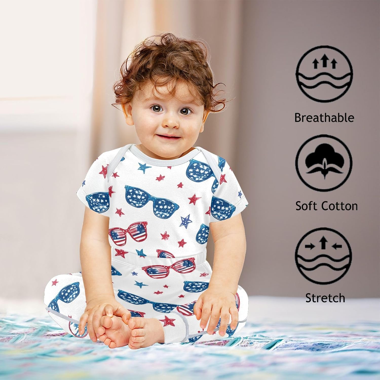 vvfelixl Baby Clothes Starry Sunnies Baby Bodysuits Set Unisex Short Sleeve Babys Pants Sets 0-3M