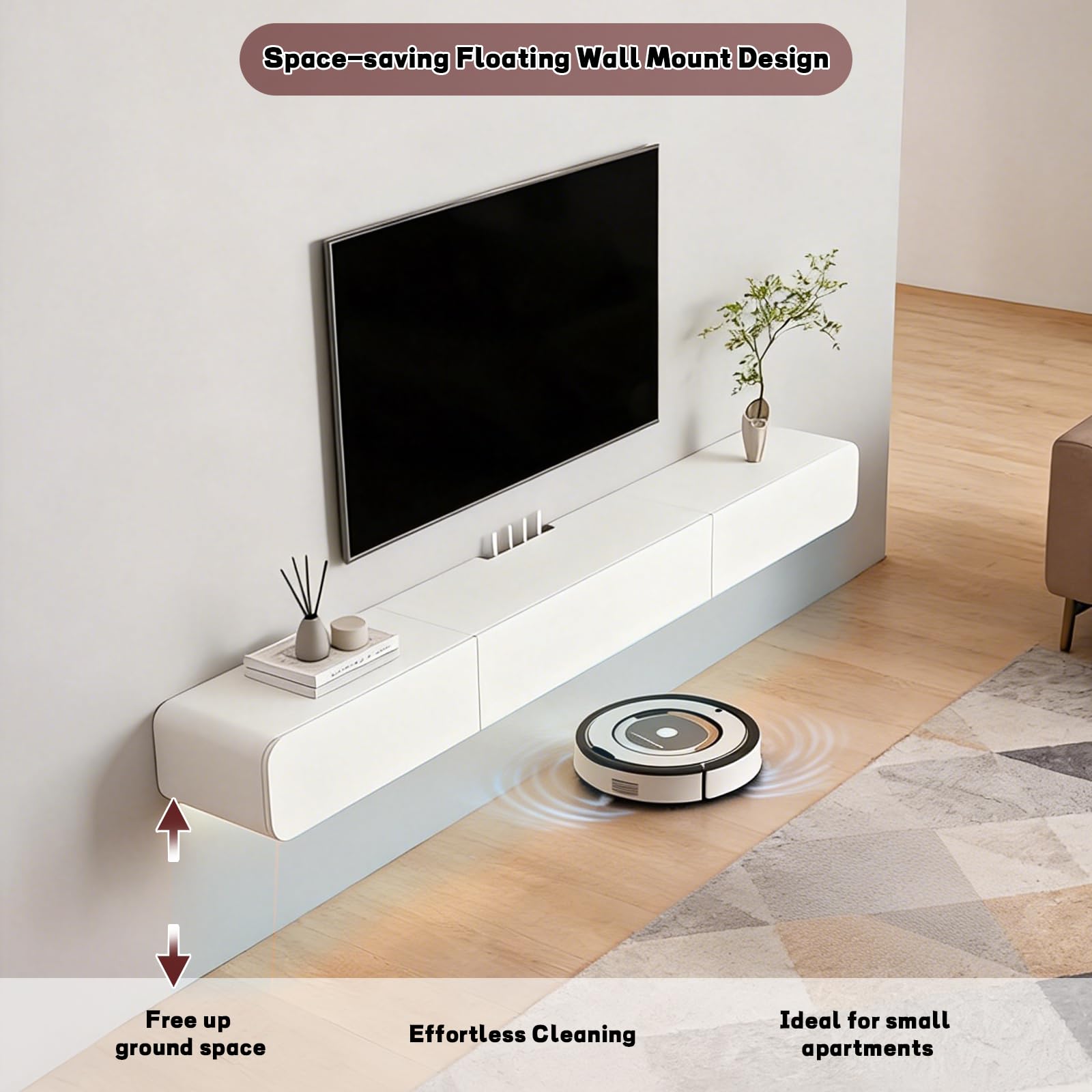 Mueble TV Colgante de Madera Maciza 140 cm con 2 Cajones | muebles tv colgante Parete Consolle Multimediale per Sala de estar, dormitorio