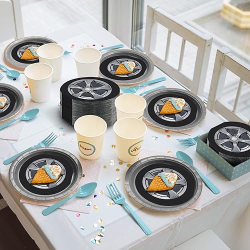 Miniatura 5 de Henoyso 100 servilletas para neumáticos de automóvil, servilletas de fiesta de cumpleaños de coche de carreras, suministros desechables, tema de