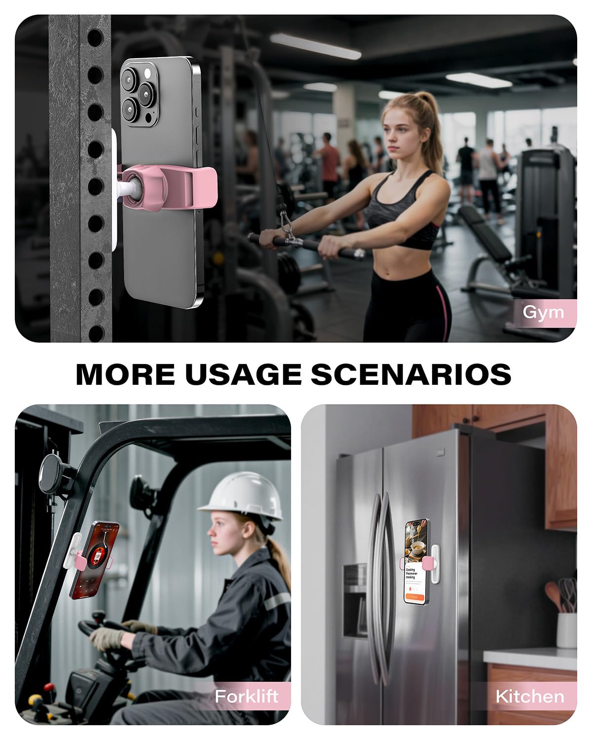 APPS2Car Gym Magnetic Phone Holder, 360 Adjustable, Compatible with 4.7-6.5" Smartphones, Alloy Base and Joint, Black: Pink - 1 Pack