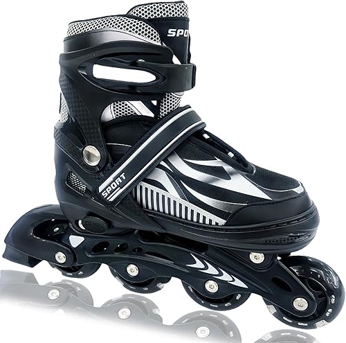 Adjustable Inline Skates for Kids and Teens Ages 4-16, All 8 Wheels of Inline Roller Skates Light Up, Safe and Fun Illuminating for Outdoor Indoor