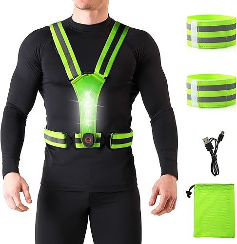 rosgel Equipo reflectante para correr, chaleco reflectante para mujeres y hombres, chaleco reflectante de alta visibilidad recargable por USB,