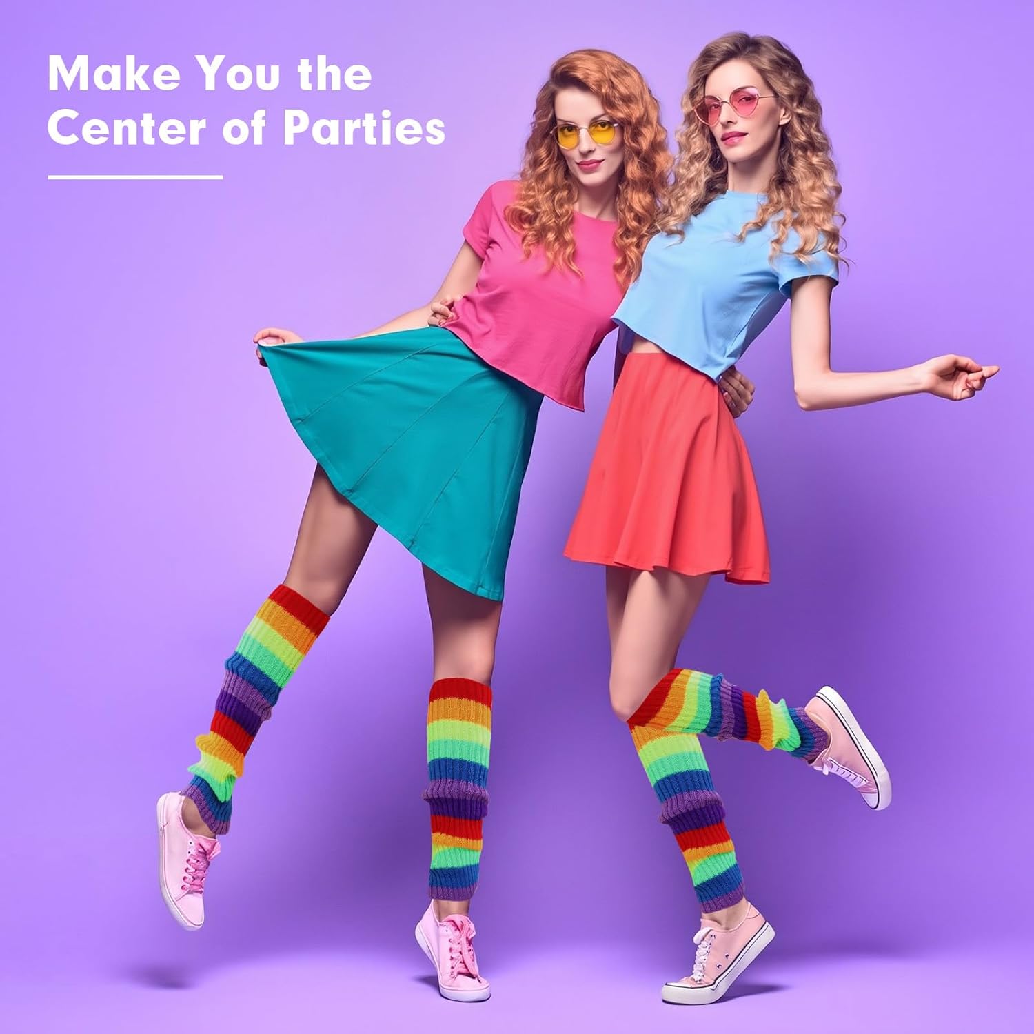 Rainbow Leg Warmers 80s Women, Cute Neon Leg Warmers for Girls, Ribbed Knit Leg Warmer Pack for 80s Eighty's Party Sports Yoga - Image 6