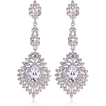 Crystal Teardrop Dangle Earrings - S925 Sterling Silver Posts Rhinestone Drop Earrings for Women Wedding Bridal Brides Bridesmaids Party Prom Pageant Fashion Costume Jewelry