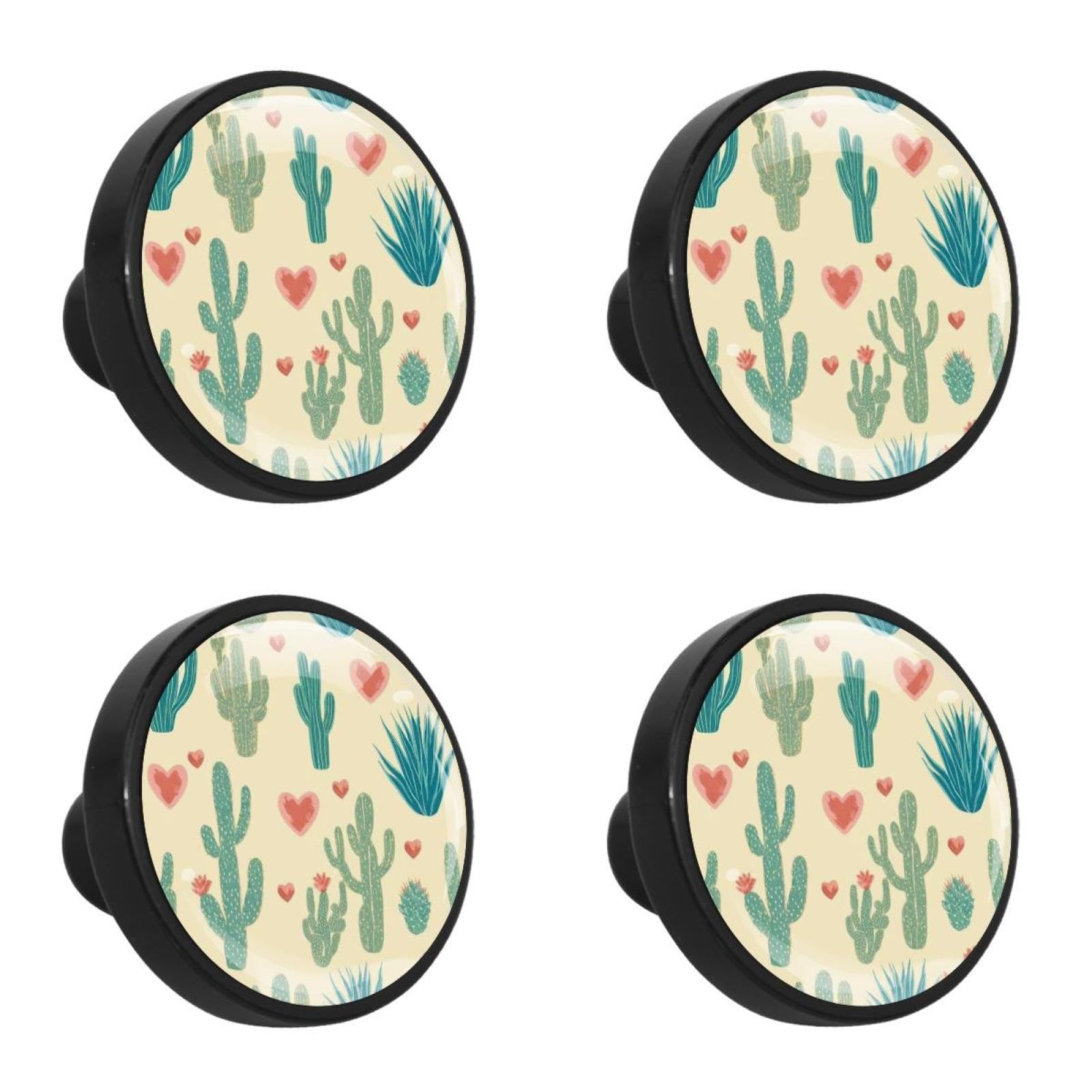 NUEAHEDN 4 Pieces Dresser Knobs for Drawer Colorful Cactus Kitchen Cabinet Knobs Round Door Pull Handle for Home Nursery Furniture Cupboard
