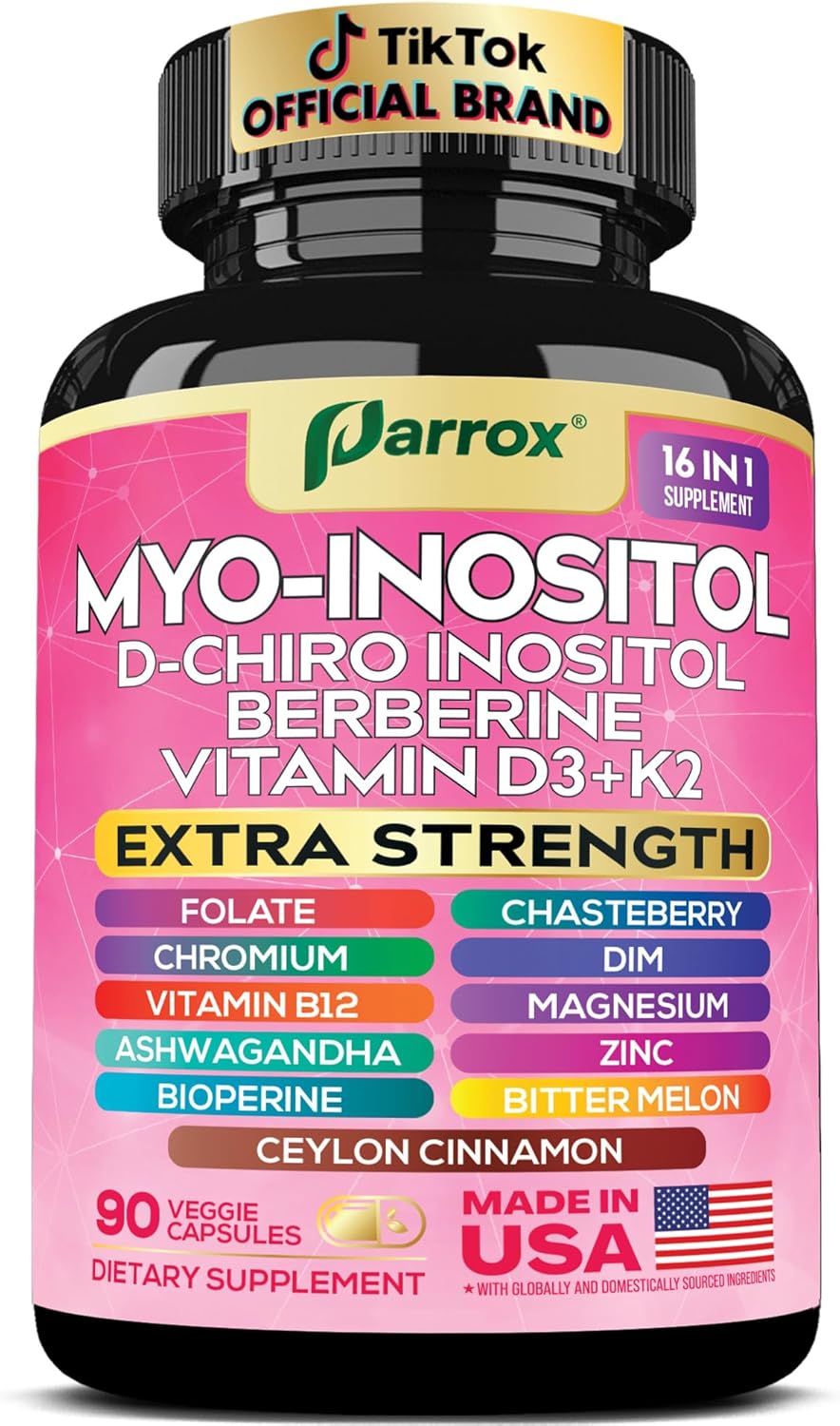 Myo Inositol Supplement, D-Chiro Inositol, Folate, DIM, Vitamin D3, B12, K2, Chromium, Bioperine, Ceylon Cinnamon, Zinc, Ashwagandha, Chasteberry, Magnesium, Berberine (90 Vegan Capsules)