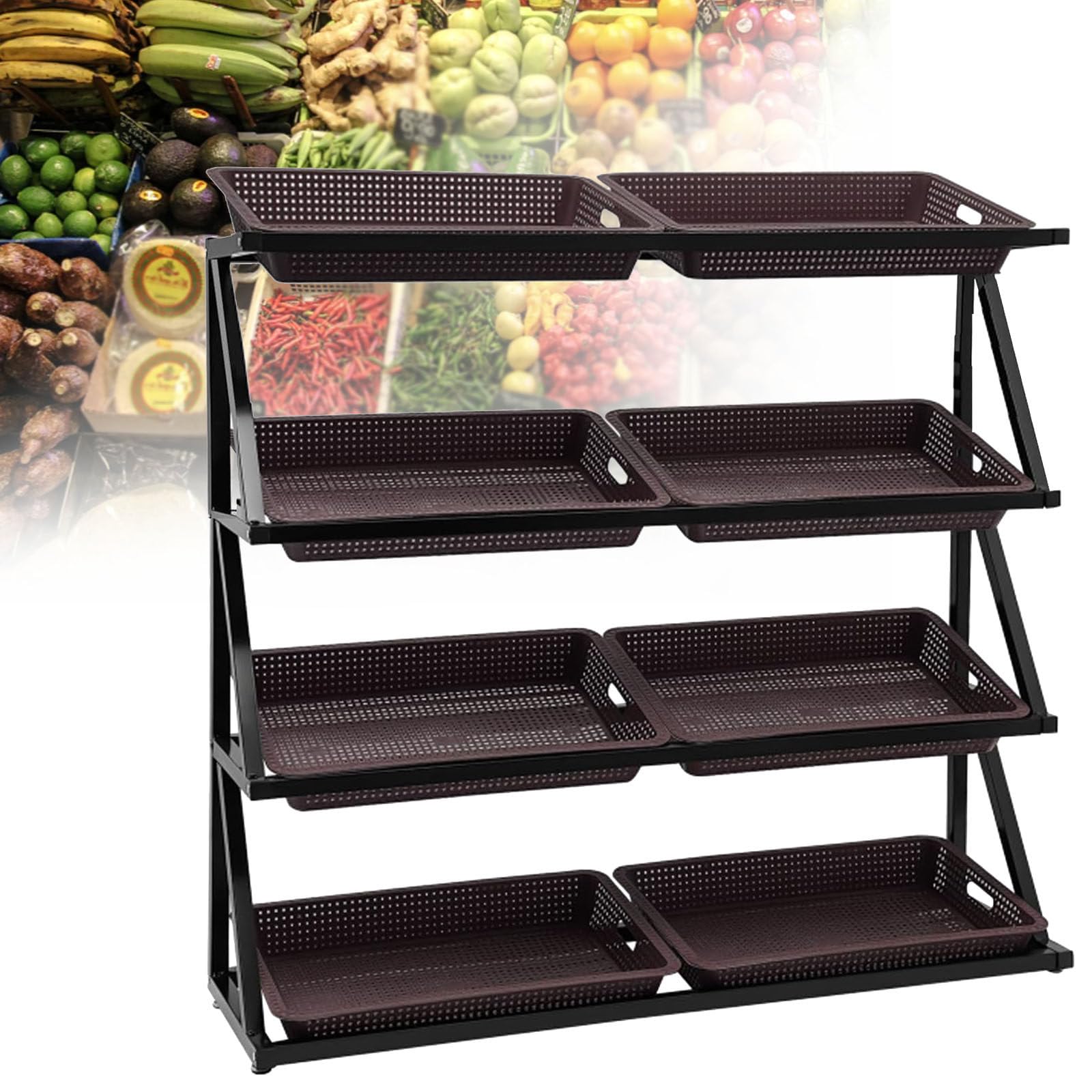 Stojak na kosze detaliczne do kuchni,ekspozytor o ściętym otworze w sklepie spożywczym,duże stojaki na produkty,na przekąski,ziemniaki,cebulę i produkty,4layers