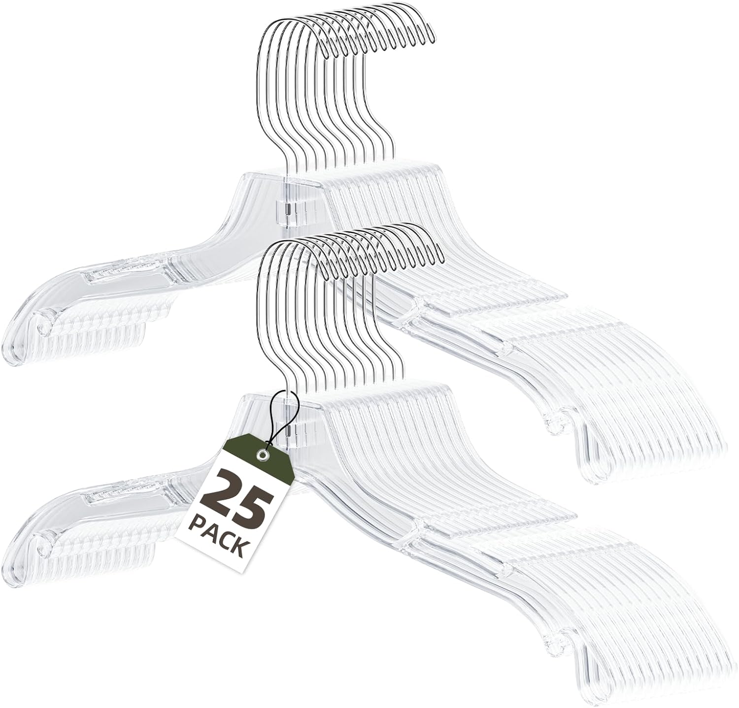 Clear Plastic Hangers 25 Pack, Heavy Duty Clothes Hangers with 360° Swivel Hook, 2.1" Ultra-Wide Non-Slip Notches & Non-Slip Grips for Dresses, Shirts, Coats, Suits