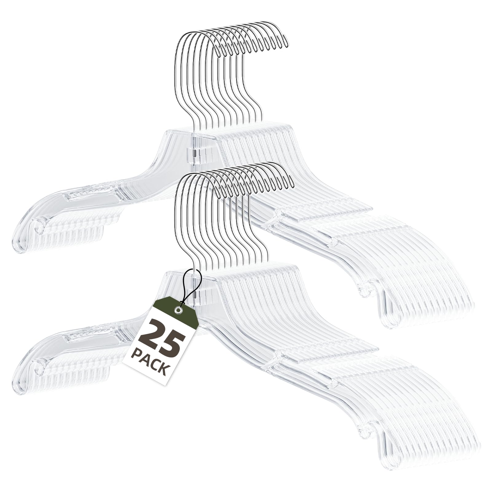 UEAKPIC Clear Plastic Hangers 25 Pack, Heavy Duty Clothes Hangers with 360° Swivel Hook, 2.1" Ultra-Wide Non-Slip Notches & Non-Slip Grips for Dresses, Shirts, Coats, Suits
