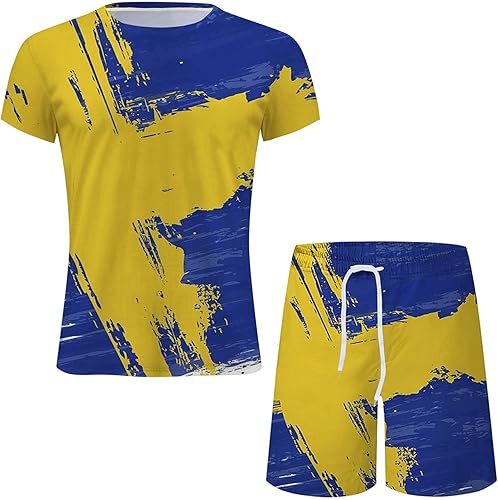 Miniatura 4 de SHENGXINY Conjunto de pantalones cortos para hombre, trajes de verano, camisas de manga corta y pantalones cortos, conjunto de chándal con estampado