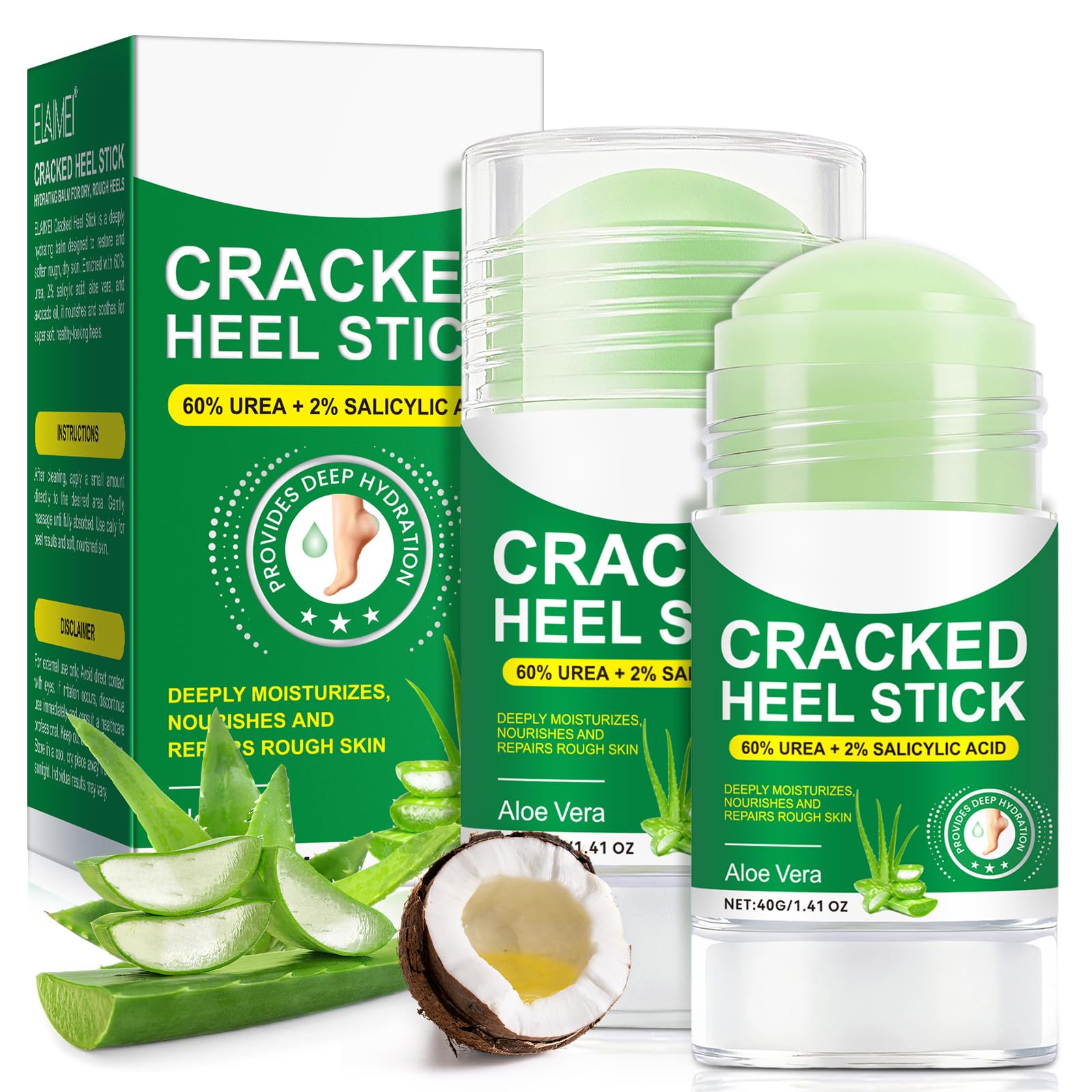 2 Pcs 60% Urea Cream Stick Plus 2% Salicylic Acid, Urea Foot Cream with Aloe Vera for Rough, Dry Feet, Calluses and Cracked Heels, Foot Moisturizing Balm