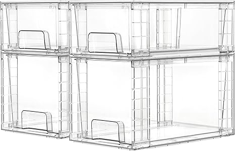 4 Pack Clear Stackable Storage Drawers,Easy to Assemble Organizers and Storage with handles