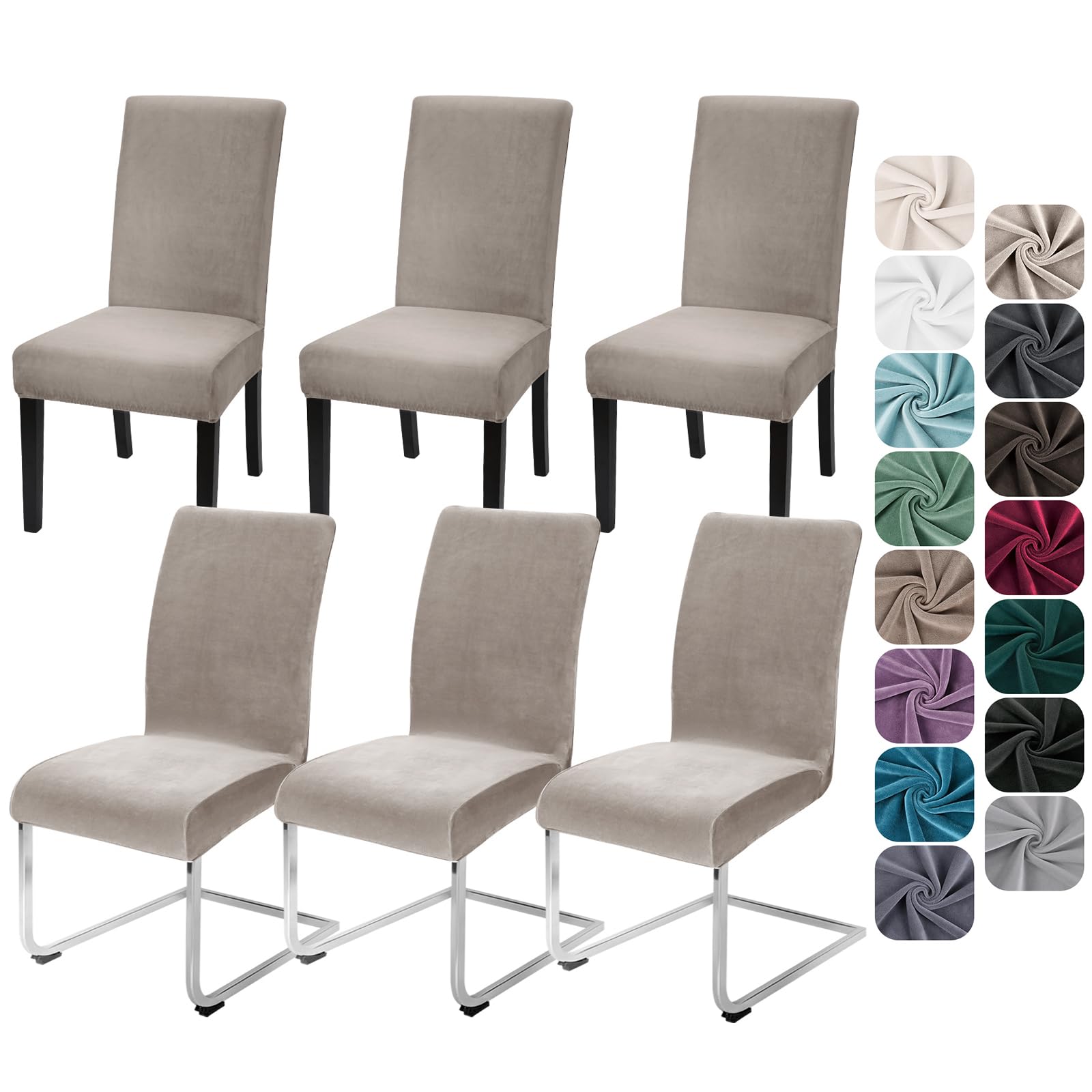 Alishomtll Set di 4/6 coprisedia in velluto elasticizzato, per cucina, ristorante, hotel, banchetti, matrimoni (champagne, 6 pezzi)