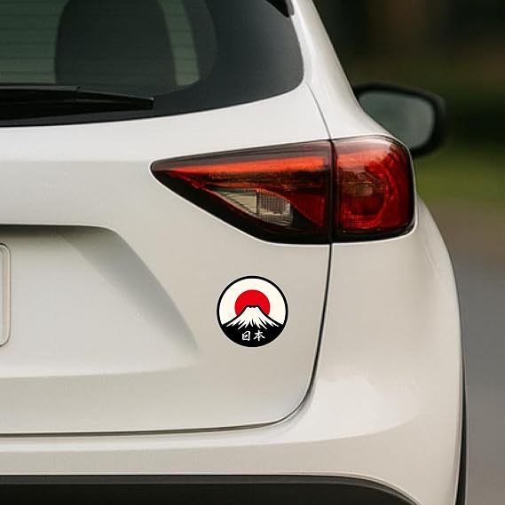 Japan Mount Fuji Sticker Japanese Rising Sun Travel Decal Round Waterproof Vinyl for Car Laptop Water Bottle Suitcase Samurai