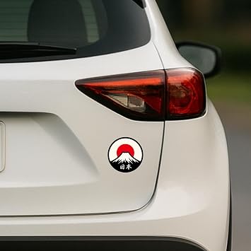 Japan Mount Fuji Sticker Japanese Rising Sun Travel Decal Round Waterproof Vinyl for Car Laptop Water Bottle Suitcase Samurai