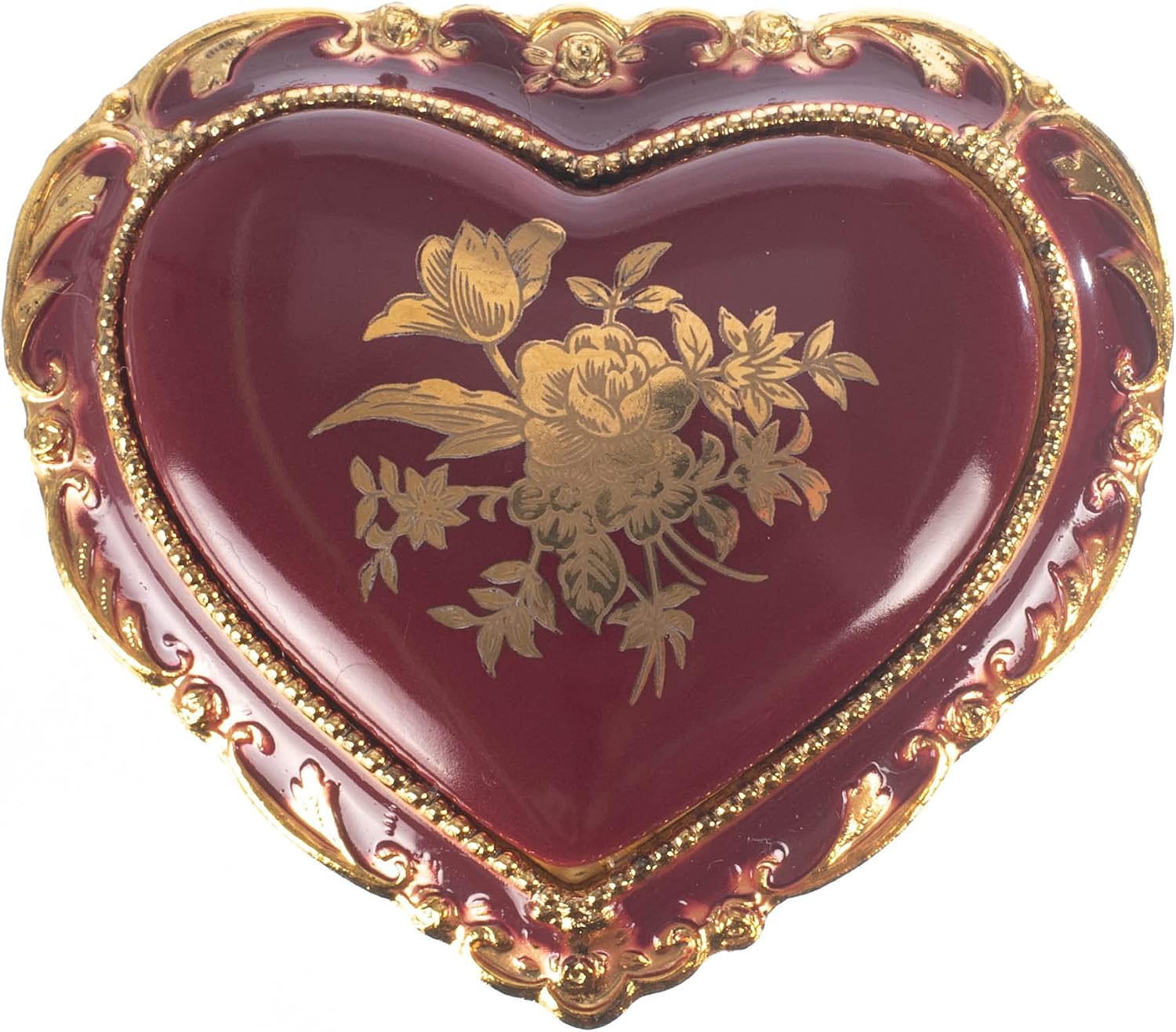 Splendid Music Box Burgundy & Gold Heart Shaped Jewelry Box Playing All I Ask of You