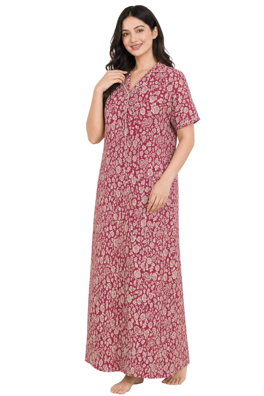Bahumaan Pure Cotton Nighty for Woman | Floral Gown for Women Nightwear with Pocket | Cotton Nighty for Women Stylish | Maxi for Women Cotton