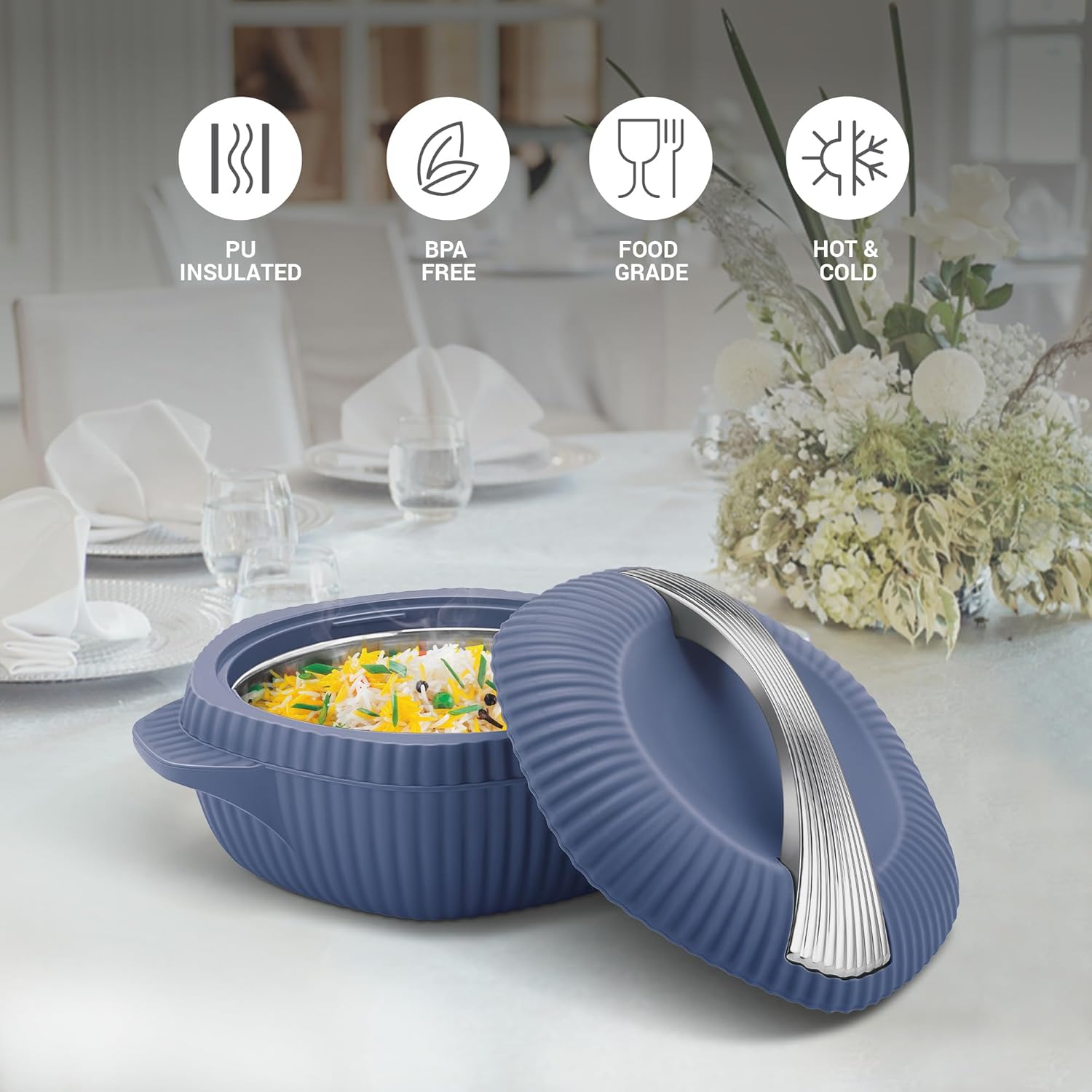 MILTON Oyster Reg. Gift Set PU Insulated Casserole, Set of 3 (860 ml, 1275 ml, 1910 ml), Royal Blue, BPA Free, Food Grade, Hot and Cold, Easy to Carry, Easy to Store, Chapati, Roti, Curd Maker