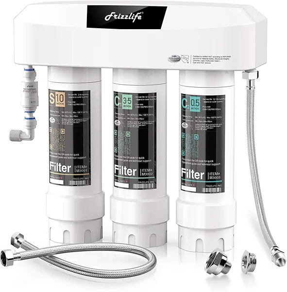 Frizzlife Under Sink Water Filter System SK99-NEW, Direct Connect, NSF/ANSI 53&42 Certified 0.5 Micron Carbon Block, Remove Lead, Chlorine, Chloramine, Fluoride, Odor & Bad Taste- Quick Change
