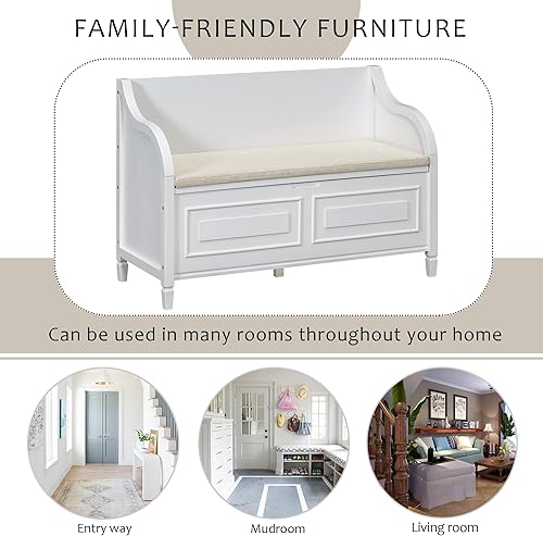 Miniatura 38 de P PURLOVE Banco de almacenamiento de estilo rústico de 42 pulgadas con bisagra de seguridad, banco de almacenamiento multifuncional de madera maciza
