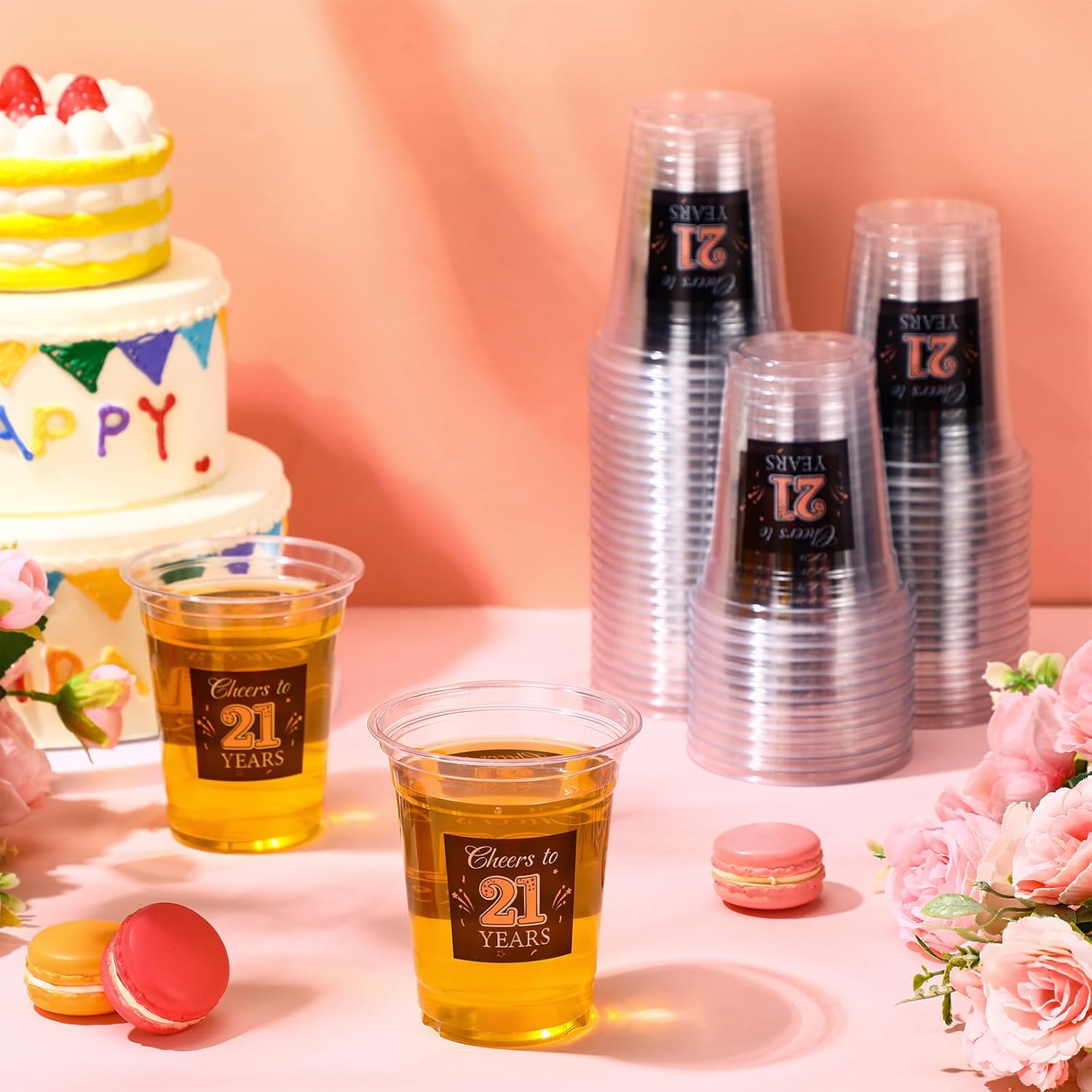 Amyhill 60 Pack 21st Birthday Plastic Cup Bulk 12 oz Cheers to 21 Years Disposable Clear Cup Happy Birthday Party for Men Women Rose Gold Decorations Party Favors Anniversary - Image 6