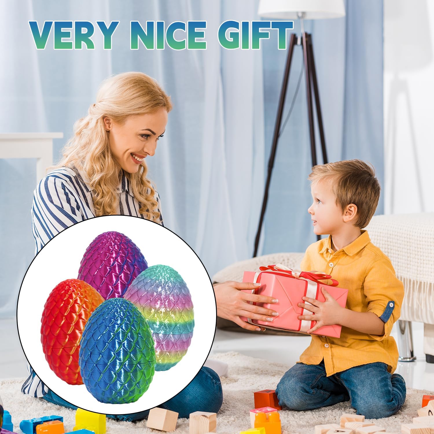 4PCS 3D Printed Dragon Egg Set,Crystal Animals Egg Fidget Toy with Dragon Inside Easter Halloween for Kids (Multicolor+Dark Red) - Image 6