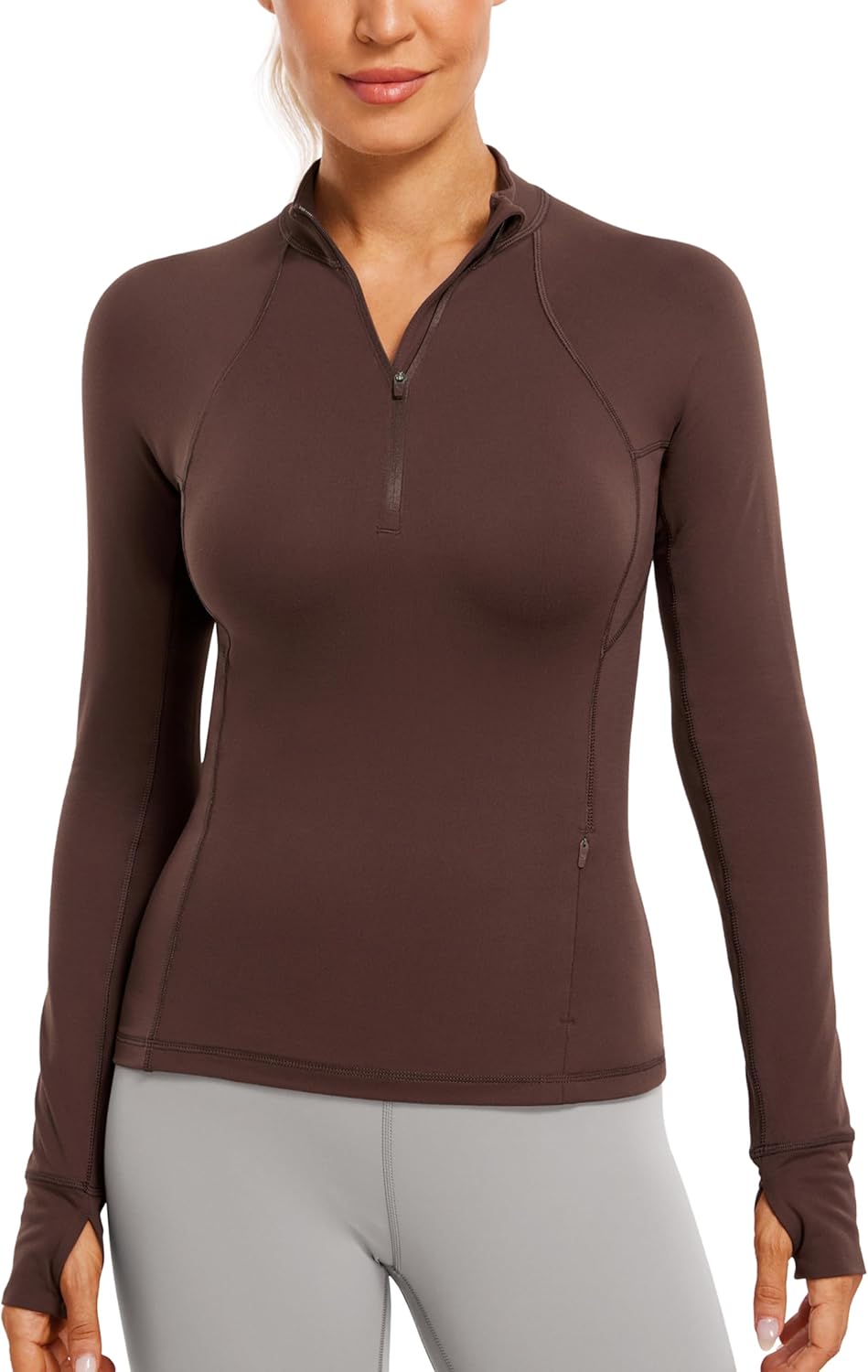 CRZ YOGA Womens Half Zip Long Sleeve Pullover Shirts Slim Fit Workout Yoga Athletic Tops with Thumbholes