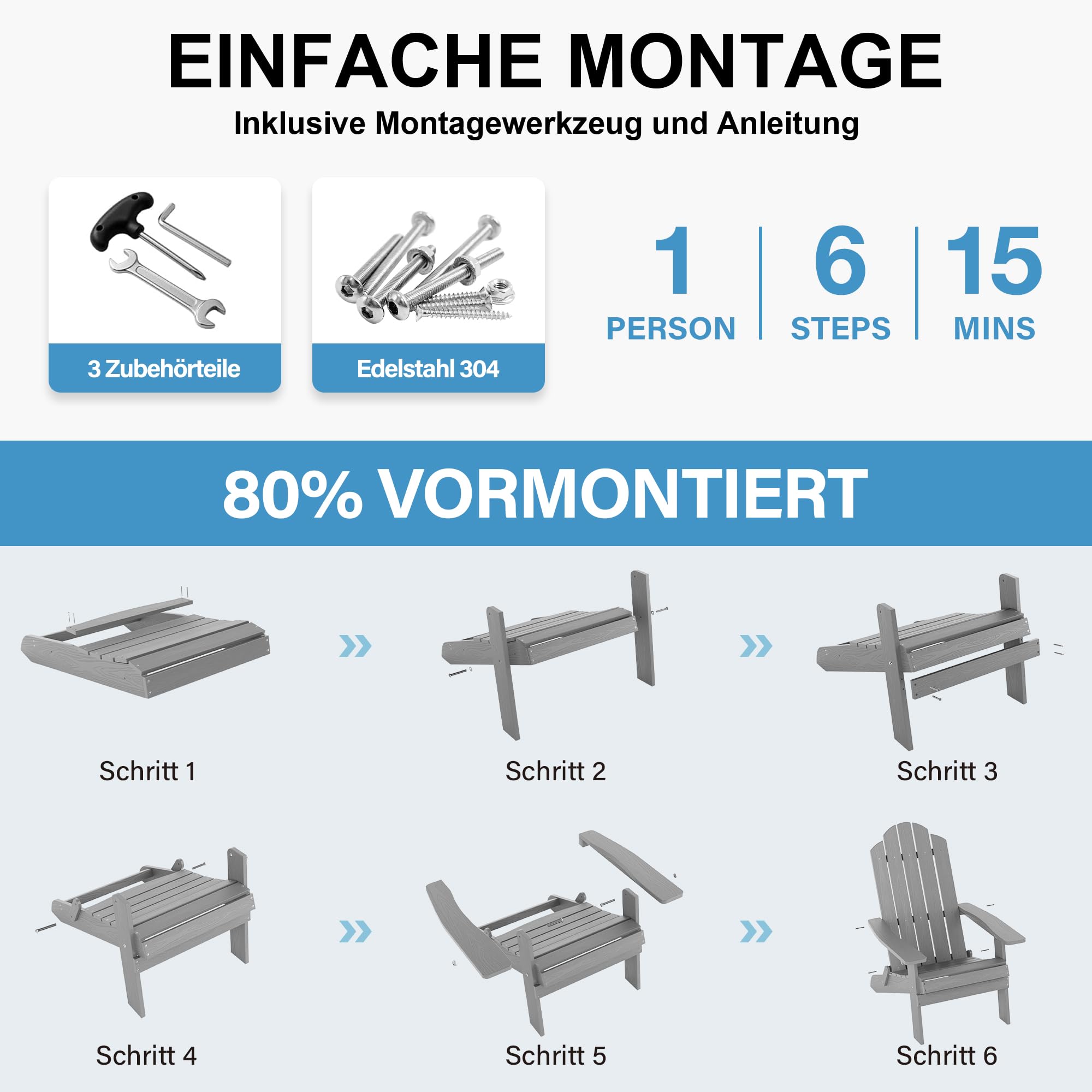 Adirondack Stuhl Klappbar für Outdoor Garten: Adirondack Chair Kunststoff HIPS Allwetter - Adirondack Gartensessel Wetterfest Ergonomisch Relaxsessel für Balkon/Feuerstelle/Beach - Einfache Montage