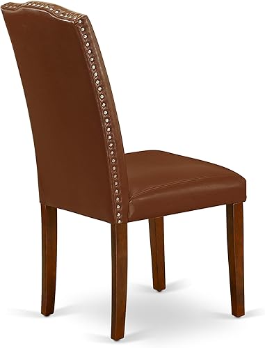 Miniatura 7 de East West Furniture ENP3T66 Encinal Parsons - Juego de 2 sillas tapizadas de piel sintética marrón con ribete de cabeza de clavo, color caoba