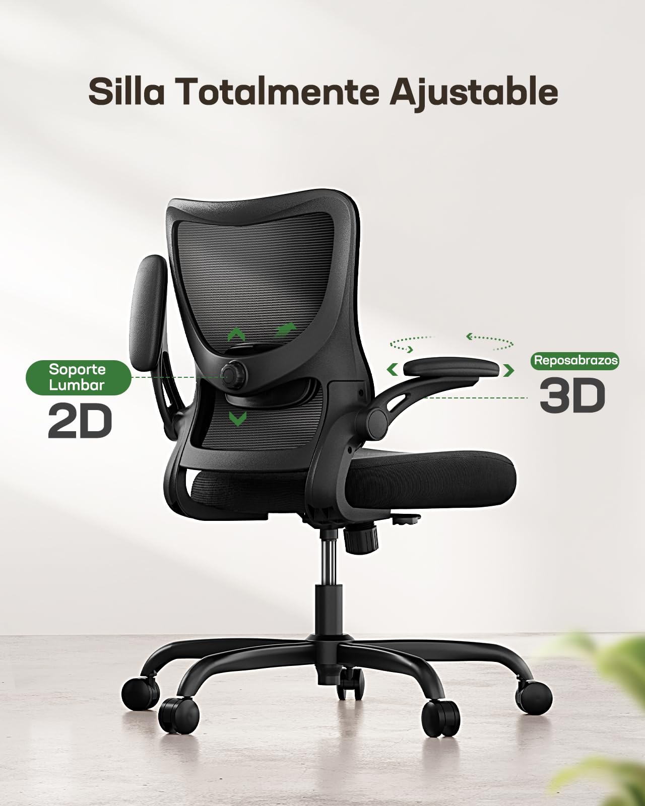 Marsail Silla Escritorio Ergonomica: Silla Oficina de Computadora con Respaldo Alto de Malla y Soporte Lumbar Ajustable Silla Giratoria para Tareas Trabajo con Ruedas, Reposabrazos 3D