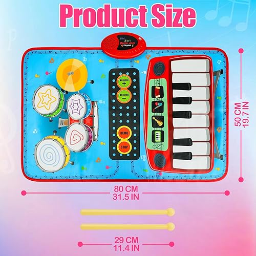 Miniatura 6 de Regalo de cumpleaños para niño de 1 año, tapete de música para niños pequeños de 1 a 3, juguetes de aprendizaje de música 2 en 1 para bebés de 1 a 3