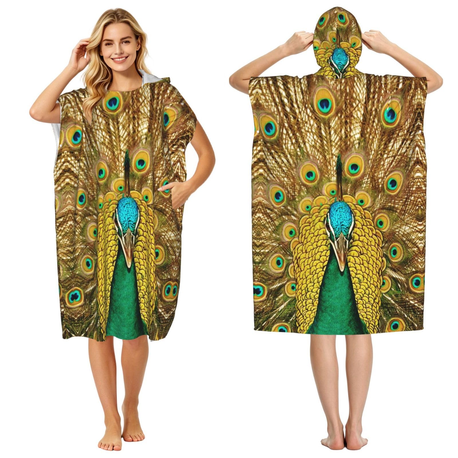 Poncho de bain imprimé paon pour vos sorties piscine et plage