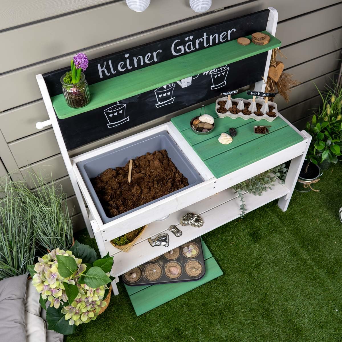 Meppi Matschküche aus Holz - Outdoorküche für Kinder - Pflanztisch - Basteltisch Outdoor