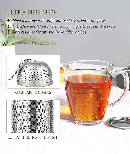 Miniatura 4 de Infusor de té (paquete de 1), malla extrafina de hojas sueltas con patrón de diamante y cadena larga extendida, colador de bola de té de acero