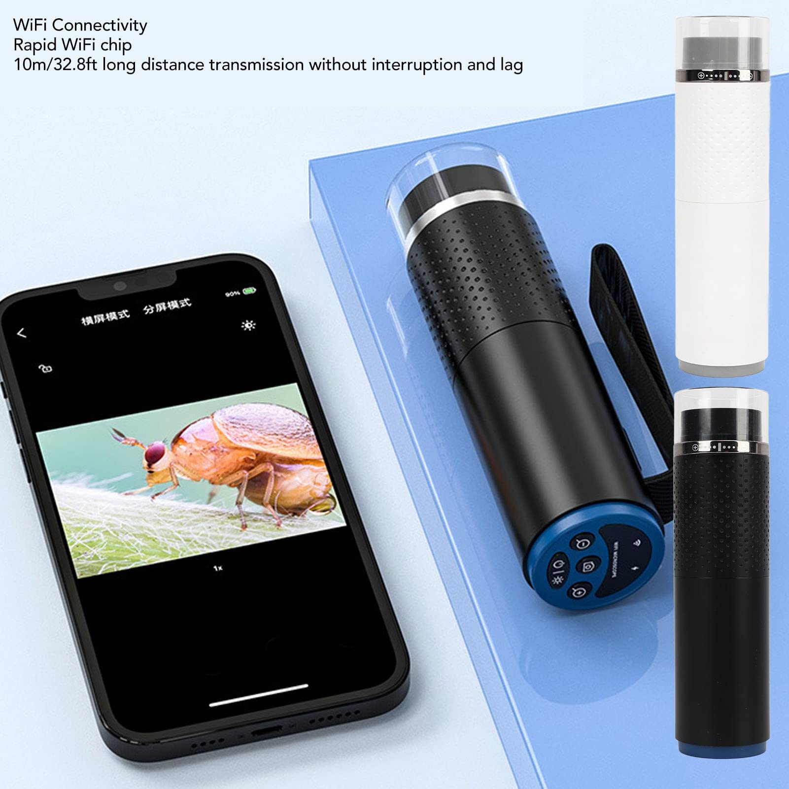 Microscopio Digital Inalámbrico, 50X - 1000X Aumento Portátil WiFi HD Microscopio, con LED Ajustable, para Android Win (Negro)