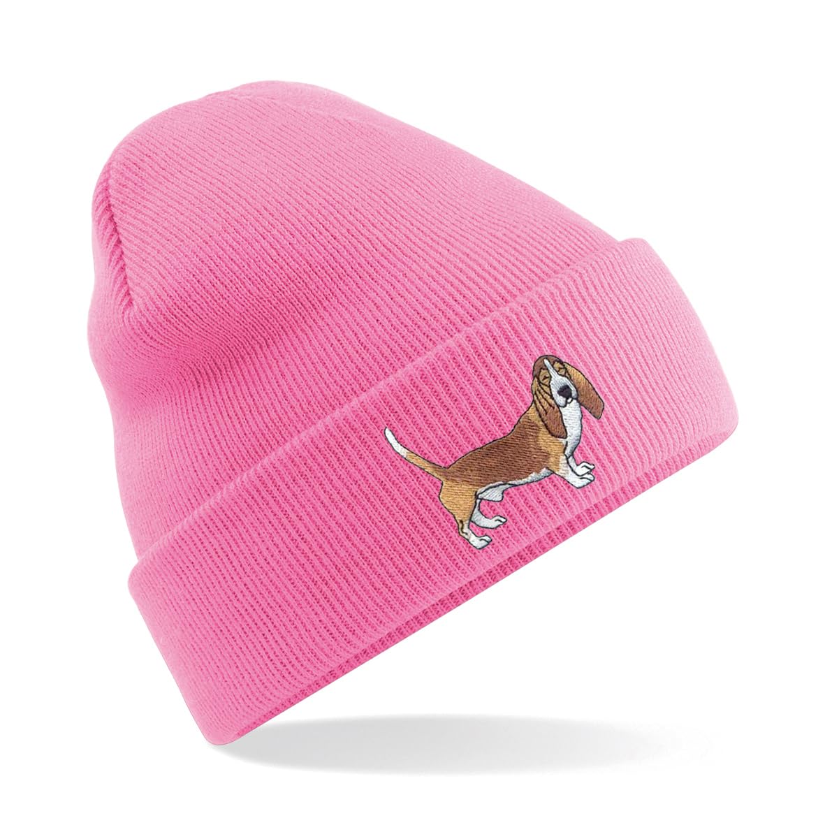 Basset Hound Premium Embroidered Beanie Hat, Bob Hat Embroidery Dog Lover Beanies (Acrylic, Pink)