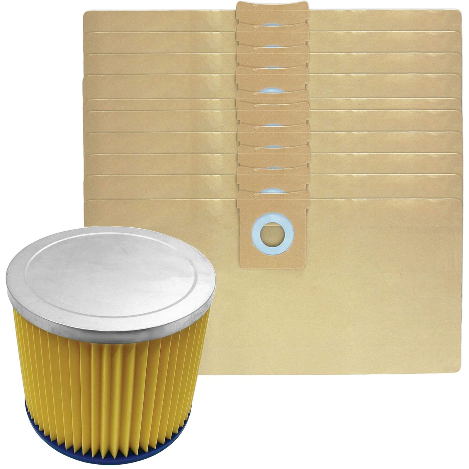 SPARES2GO Filter Cartridge + 10 Dust Bags compatible with Titan TTB350 TTB351VAC TTB430VAC Wet & Dry Vacuum Cleaner