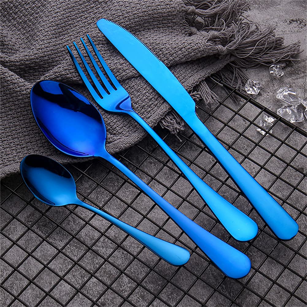 Ensemble De Dîner en Acier Inoxydable, Cuillère De Couteaux À Fourche À Fourchettes Ustensiles De Moindre Service pour 4, Sainement Et Miroir Poli, Boîte-Cadeau Haut De Gamme,Bleu