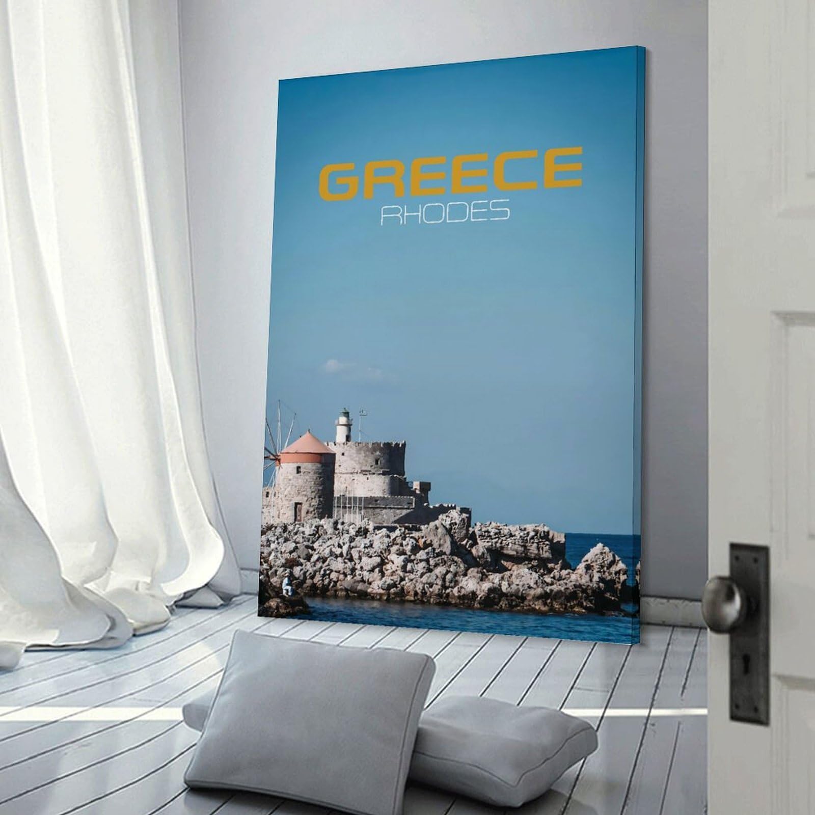 Junmoney Decorative Canvas Print Rhodes, Greece, 20x30inch(50x75cm), for New Homes, Bedrooms Or Workspaces, Thoughtful Wall Decor for Art Lovers