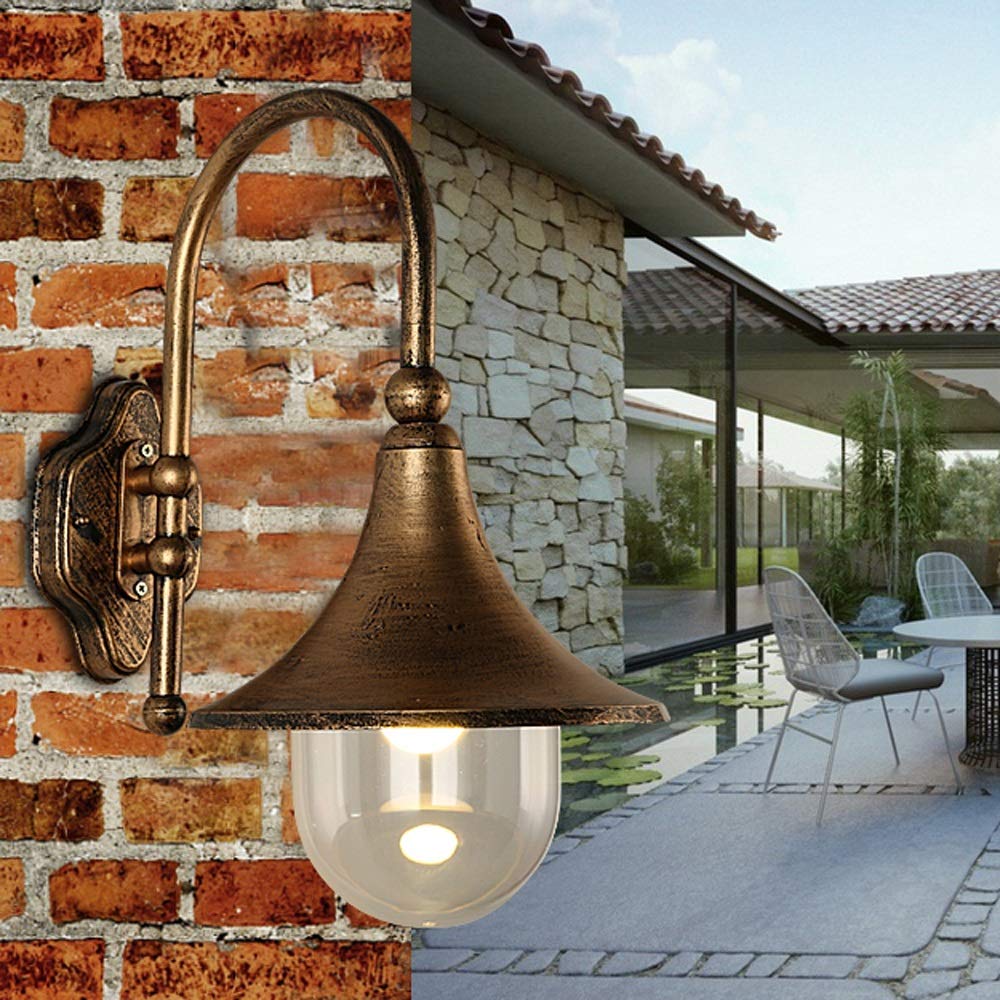 E27 Wall Sconce Industrial Retro Gooseneck Wall Lamp Black Die-cast Aluminum Waterproof Wall Lights Outdoor Farmhouse Garden Wall Lantern for Outside Garden Wall Fixture (Color : Brass) beautiful